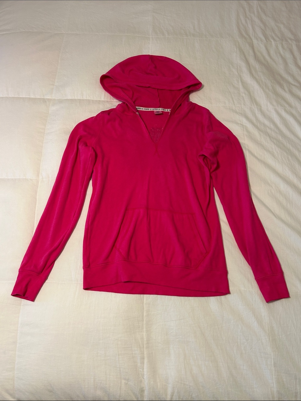 PINK Victoria's Secret Hot Pink V-Neck Hooded Pullover